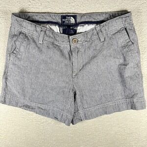 The North Face Womens Blue White Pinstripe Linen Cotton Shorts Size 6 Long